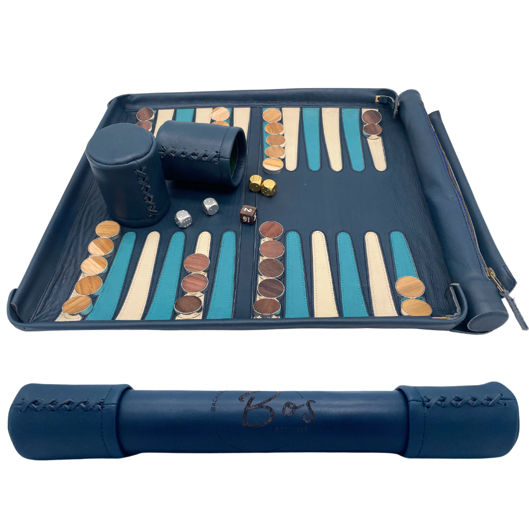 Dark Blue  backgammon set with  silver  checkers