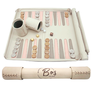 cream  backgammon set with  marble checkers