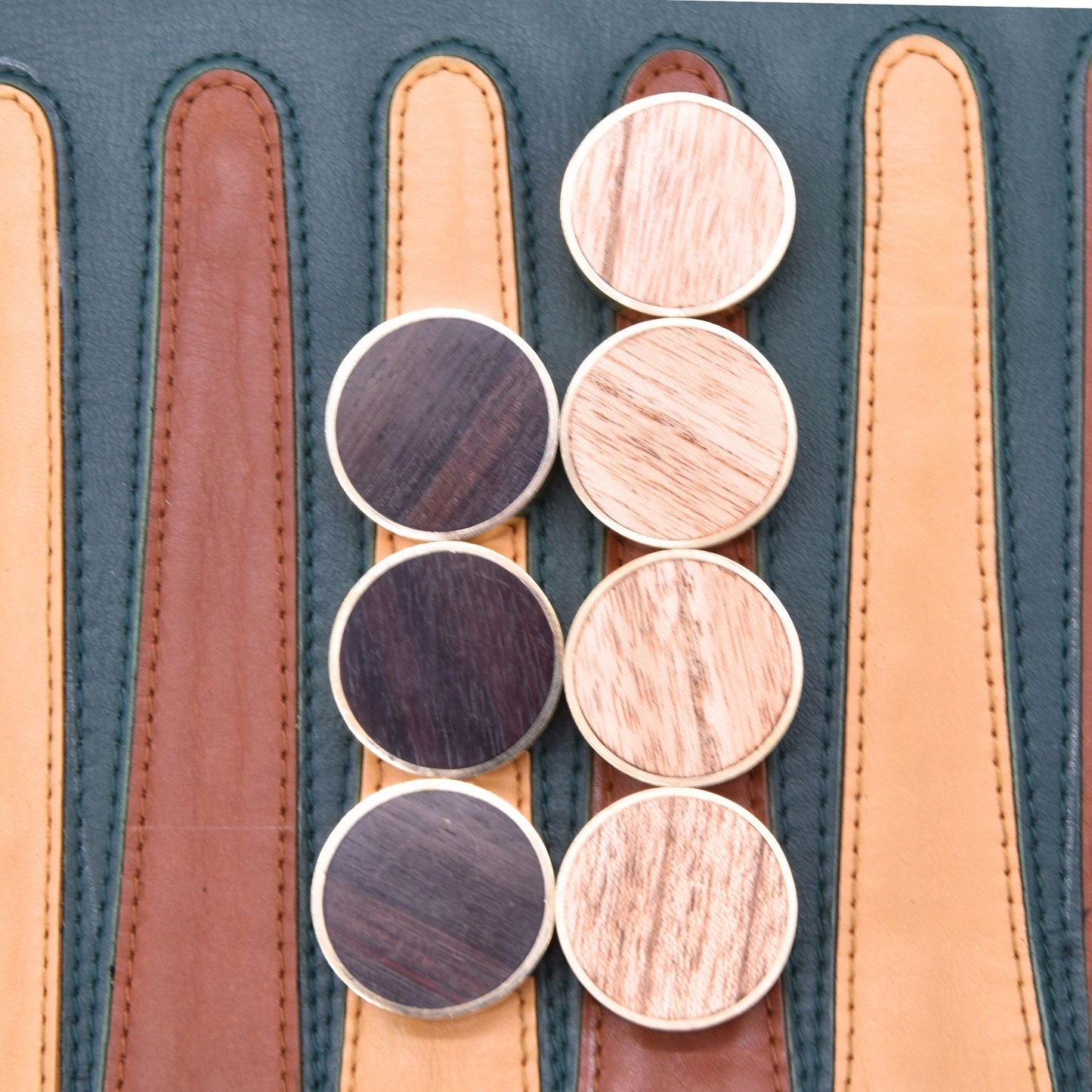 DOLLAR BILL GREEN WITH WOOD BRASS RINGED CHECKERS