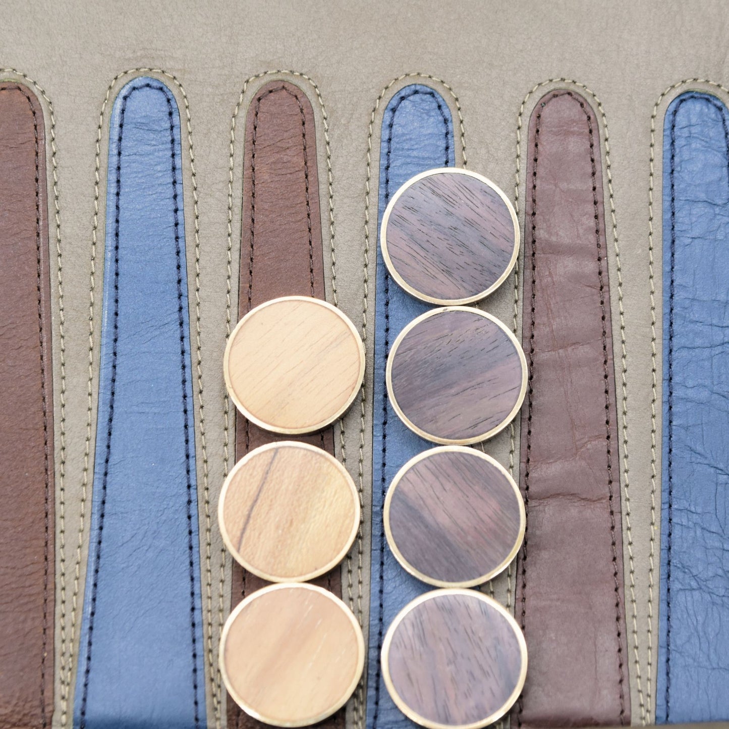 TAUPE WITH WOOD BRASS RINGED CHECKERS