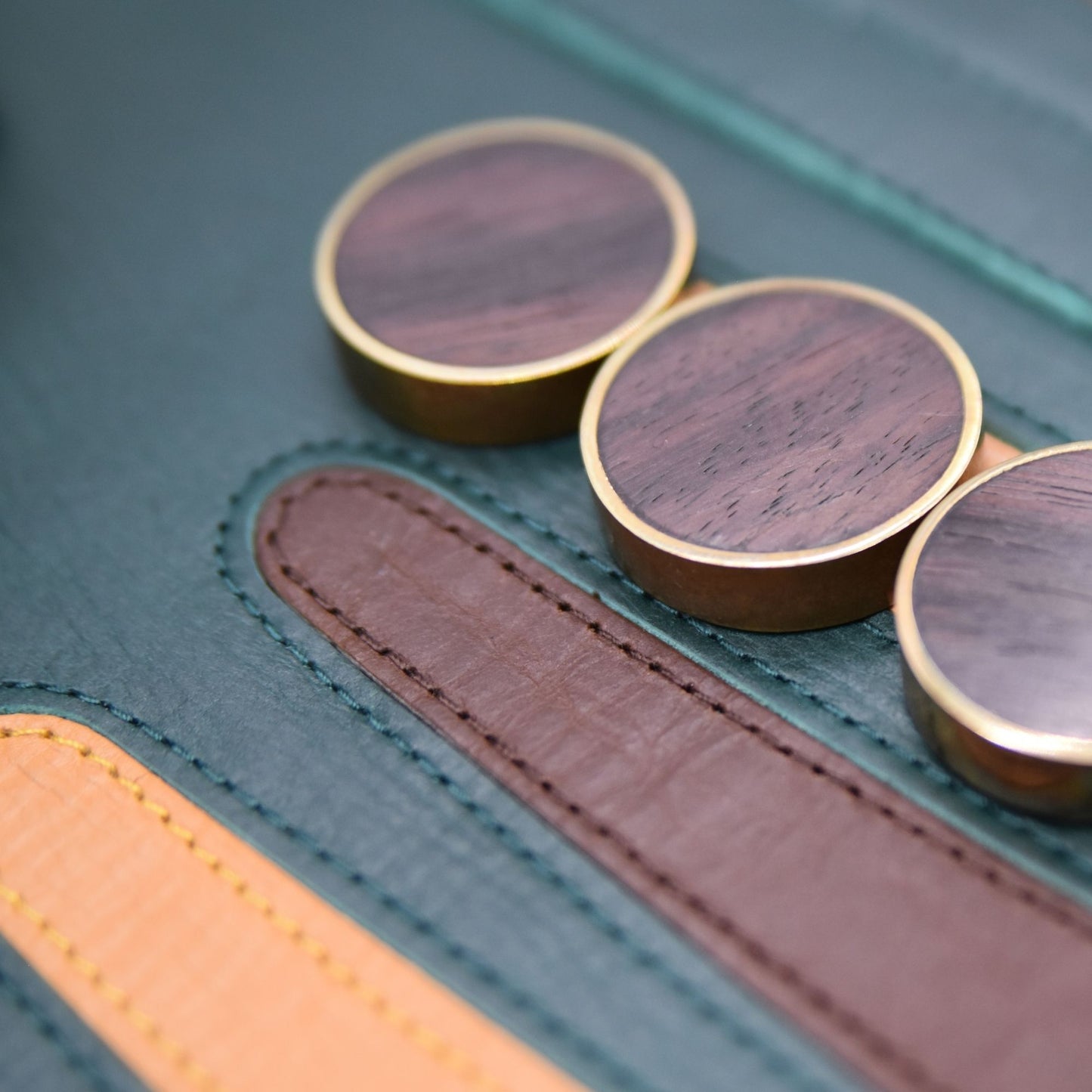 DOLLAR BILL GREEN WITH WOOD BRASS RINGED CHECKERS