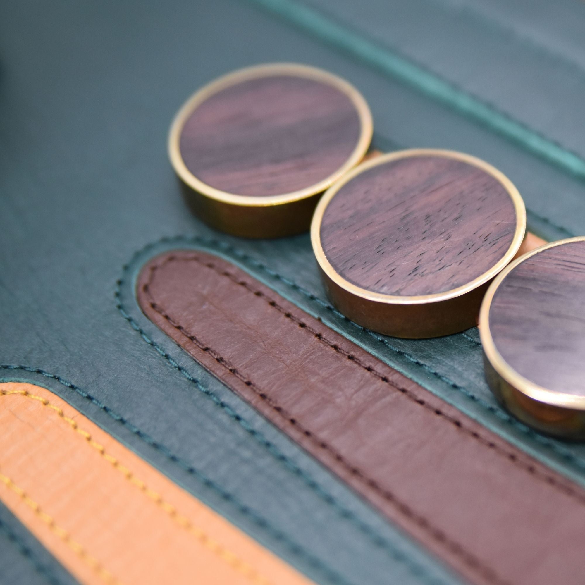 DOLLAR BILL GREEN WITH WOOD BRASS RINGED CHECKERS