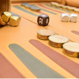 ROLL UP SET OCHRE YELLOW W/ WOOD BRASS RINGED CHECKERS