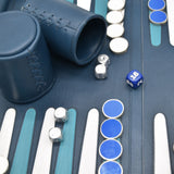 DARK BLUE WITH RESIN BRASS RINGED CHECKERS