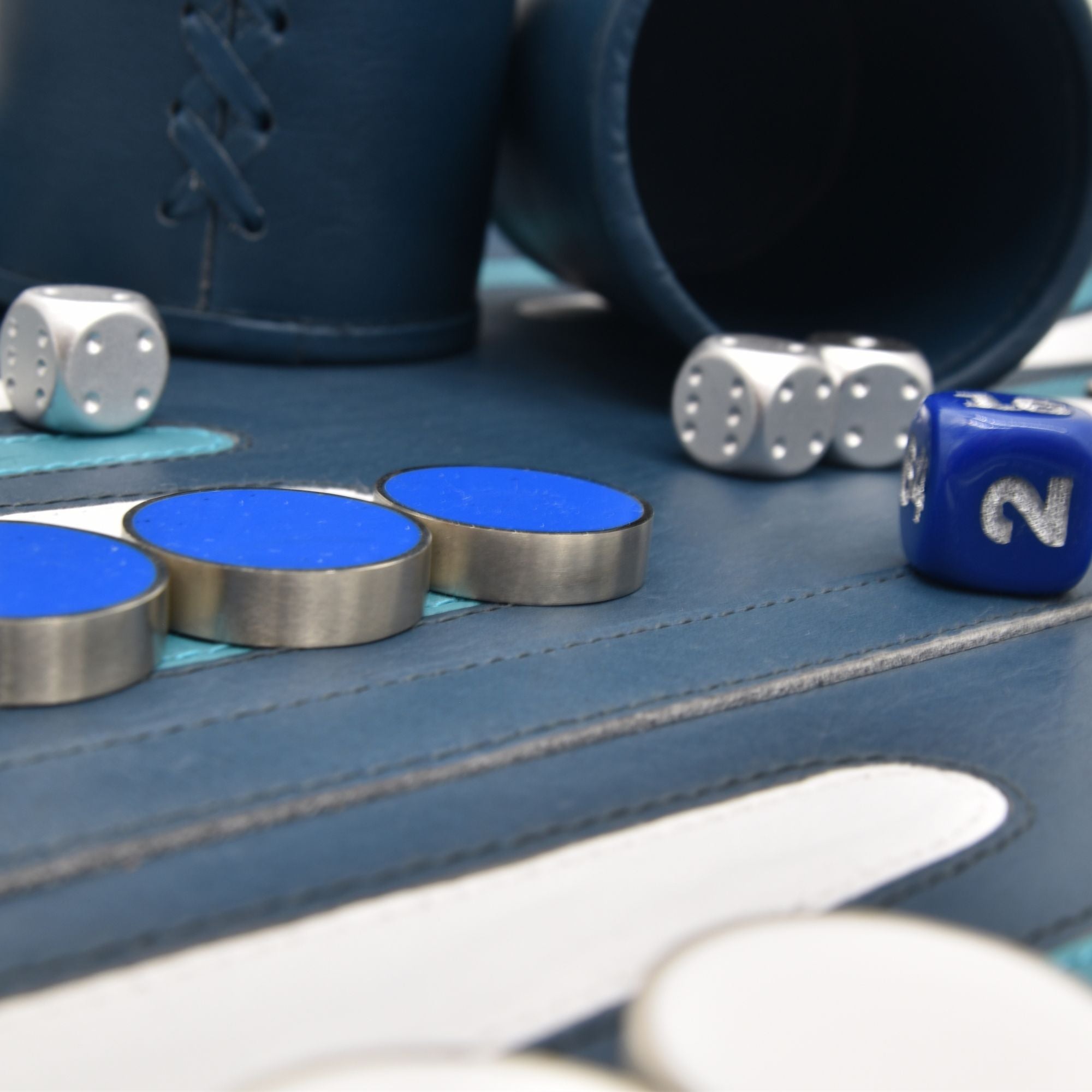 DARK BLUE WITH RESIN BRASS RINGED CHECKERS