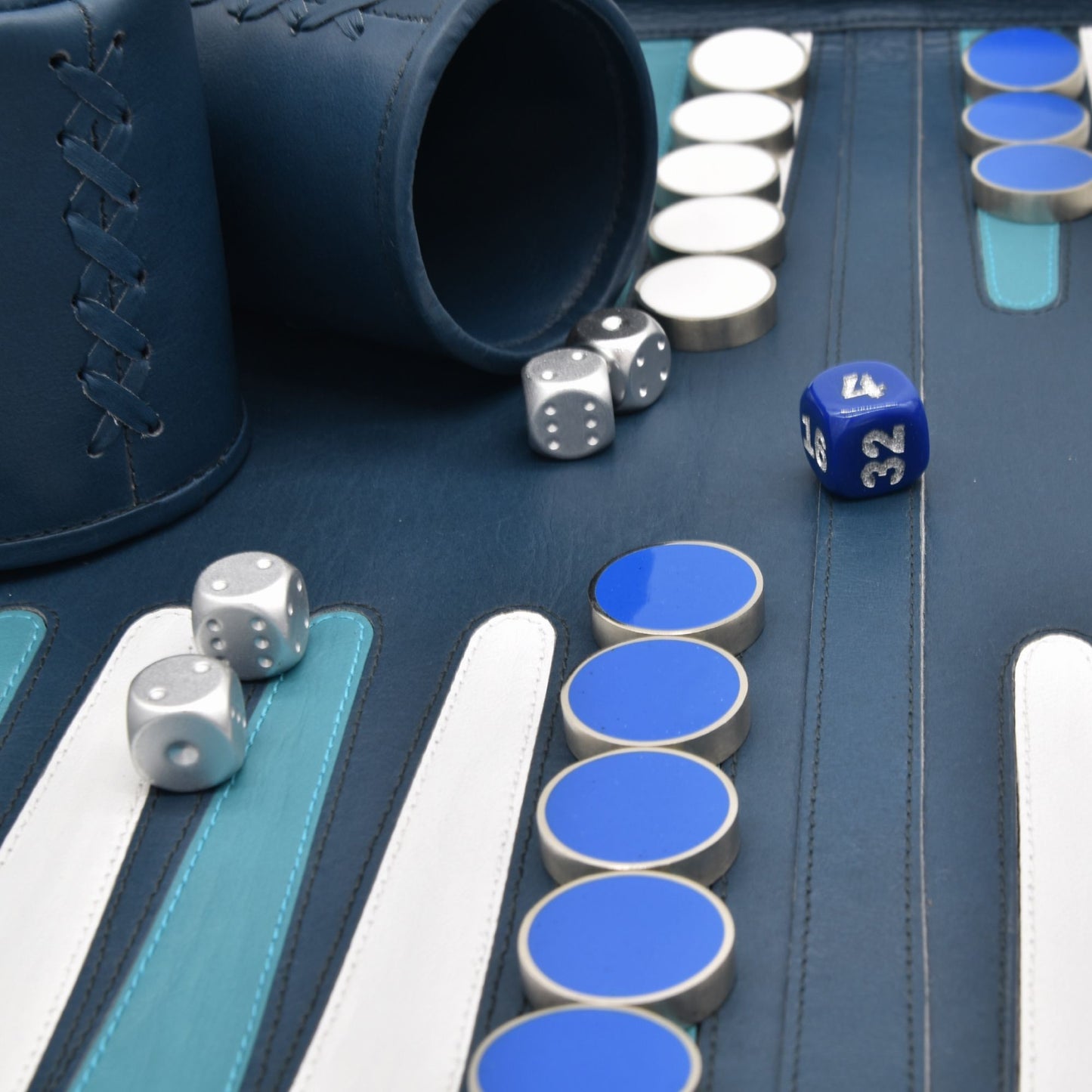 DARK BLUE WITH RESIN BRASS RINGED CHECKERS