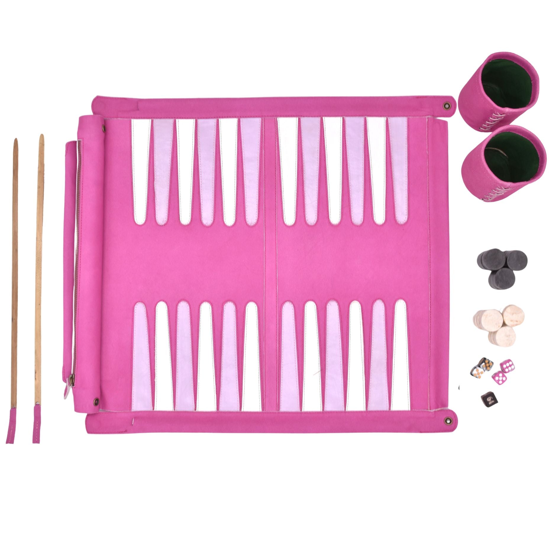 Fuchsia  backgammon set with sterling silver and wood  checkers