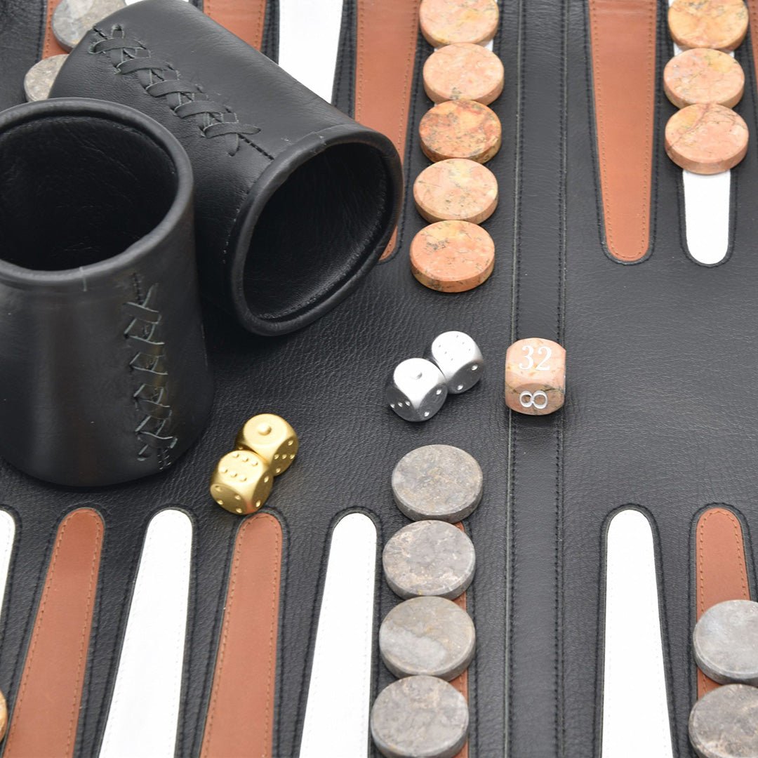 BLACK BROWNS & MARBLE | Leather Roll-Up Backgammon Board