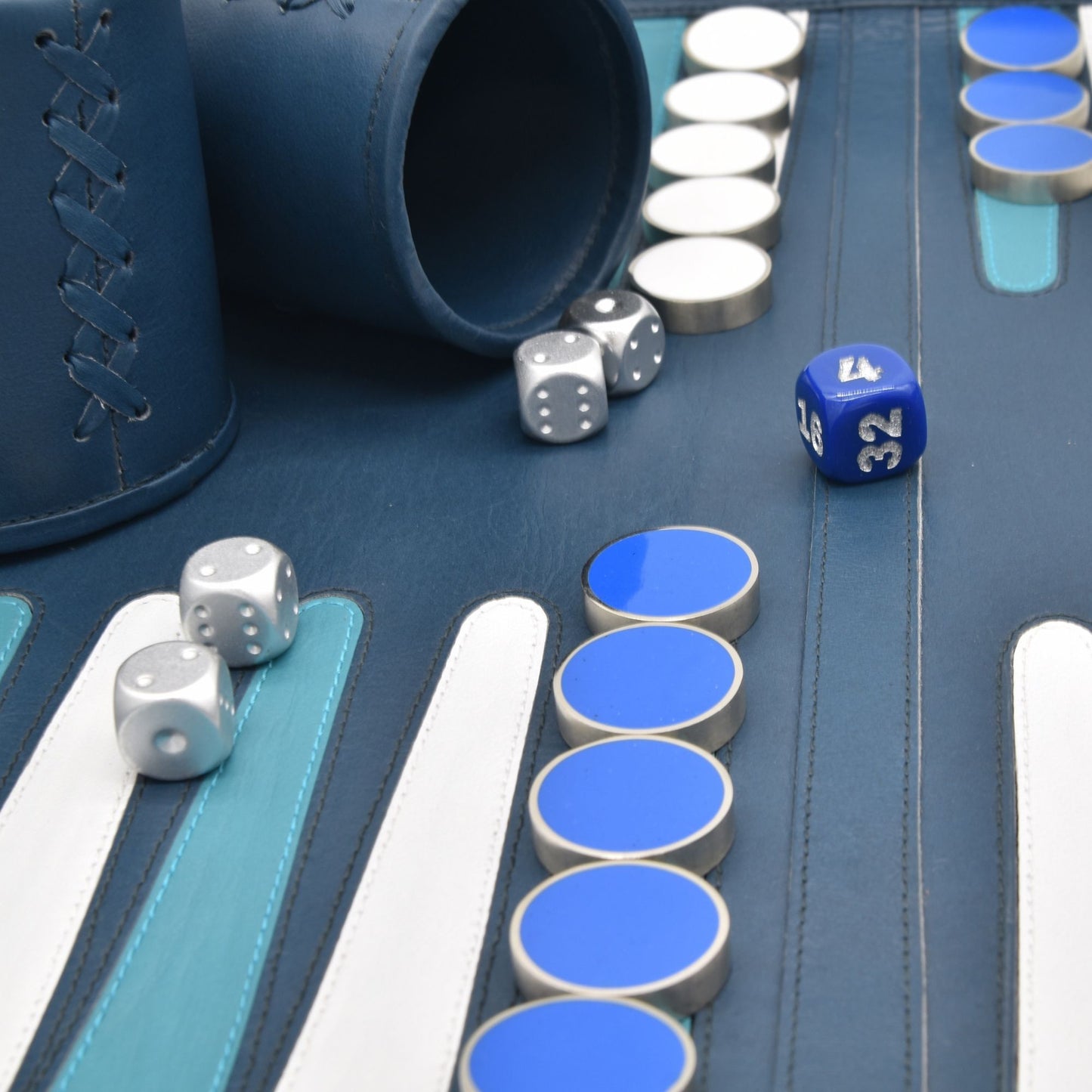 DARK BLUE WITH RESIN BRASS RINGED CHECKERS