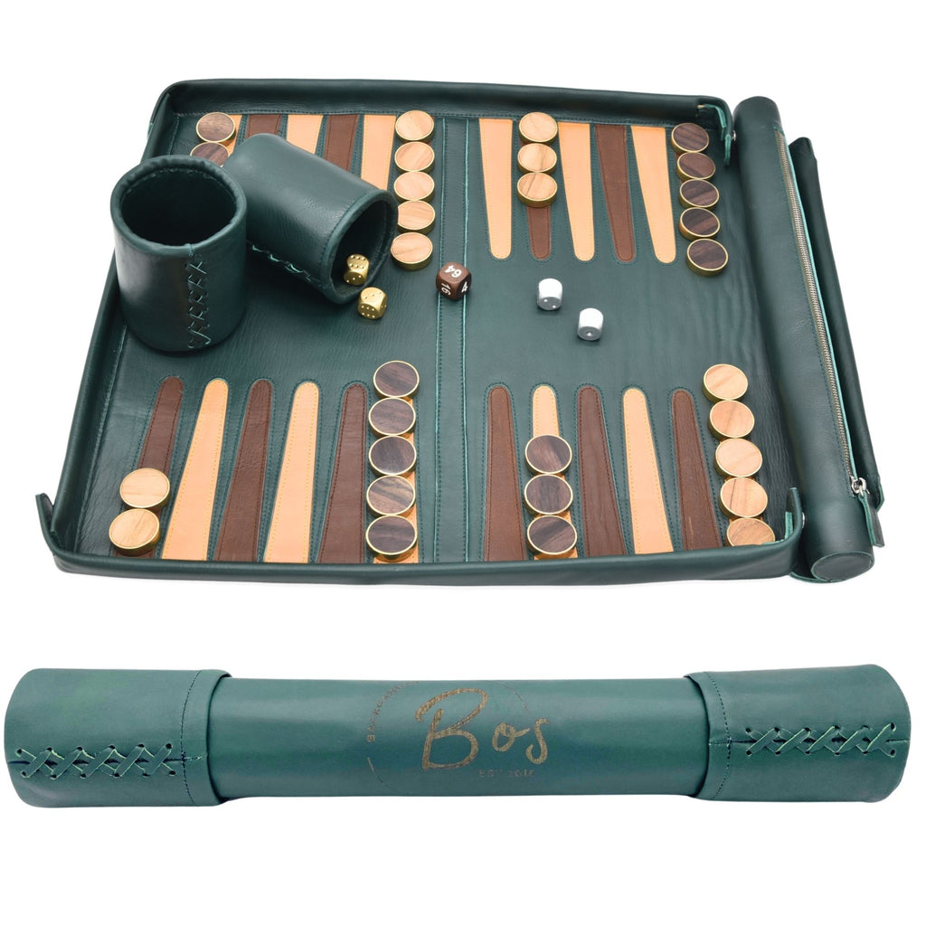 DOLLAR BILL GREEN & BRASS -RINGED WOOD CHECKERS
