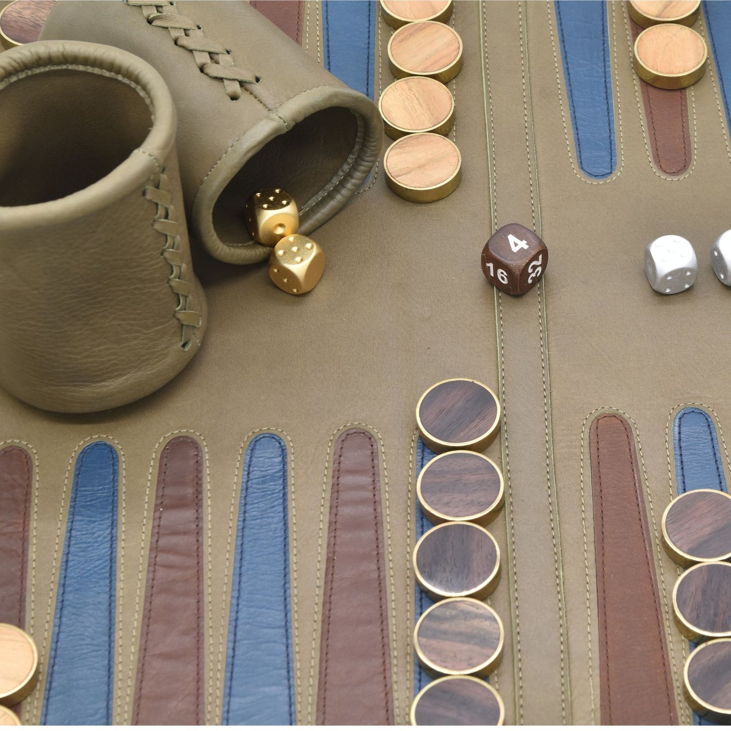 TAUPE WITH WOOD BRASS RINGED CHECKERS