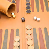 ROLL UP SET OCHRE YELLOW W/ WOOD BRASS RINGED CHECKERS