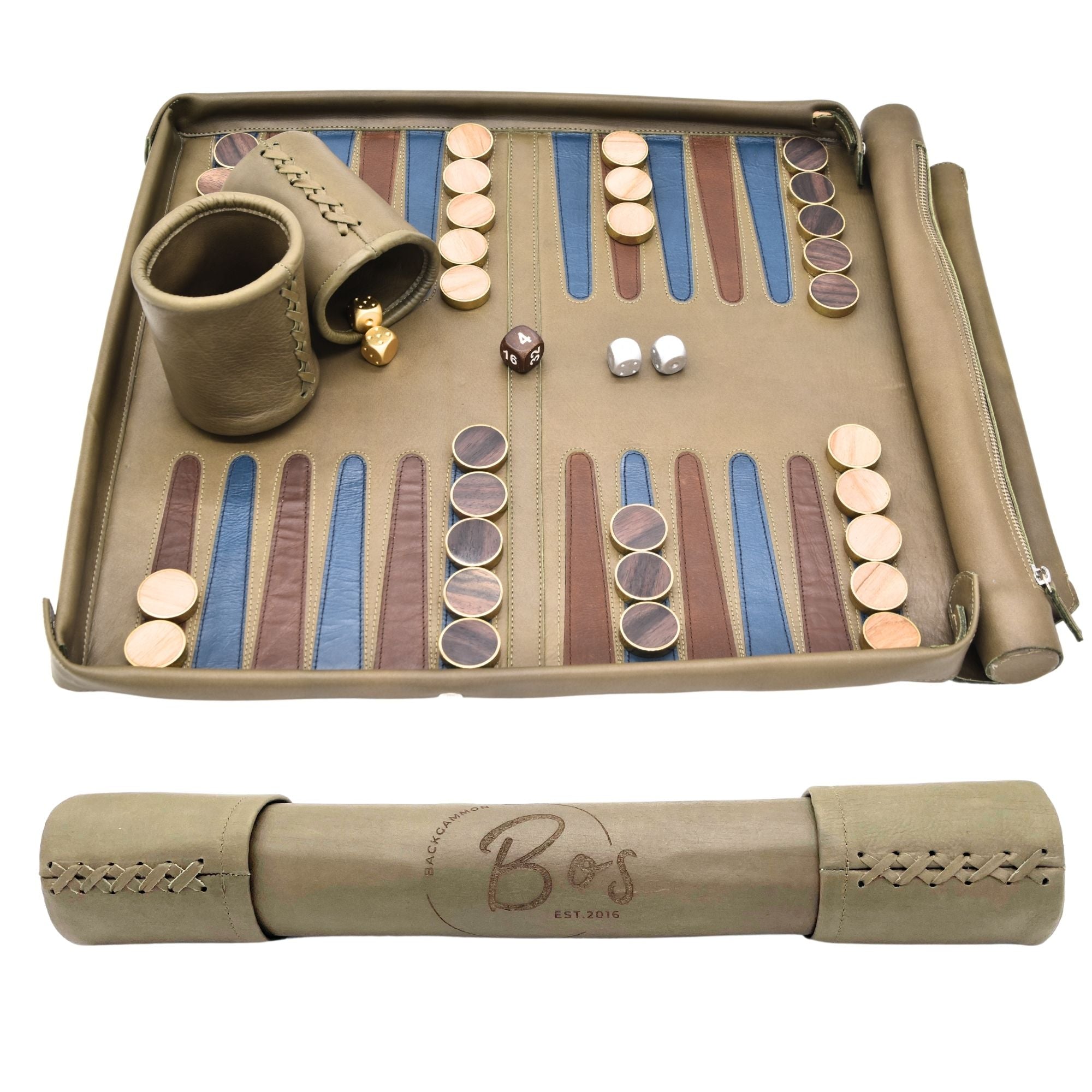 TAUPE WITH WOOD BRASS RINGED CHECKERS