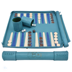 Blue Backgammon set with wood checkers