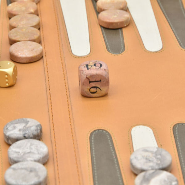 rose marble double dice with ocher backgammon board