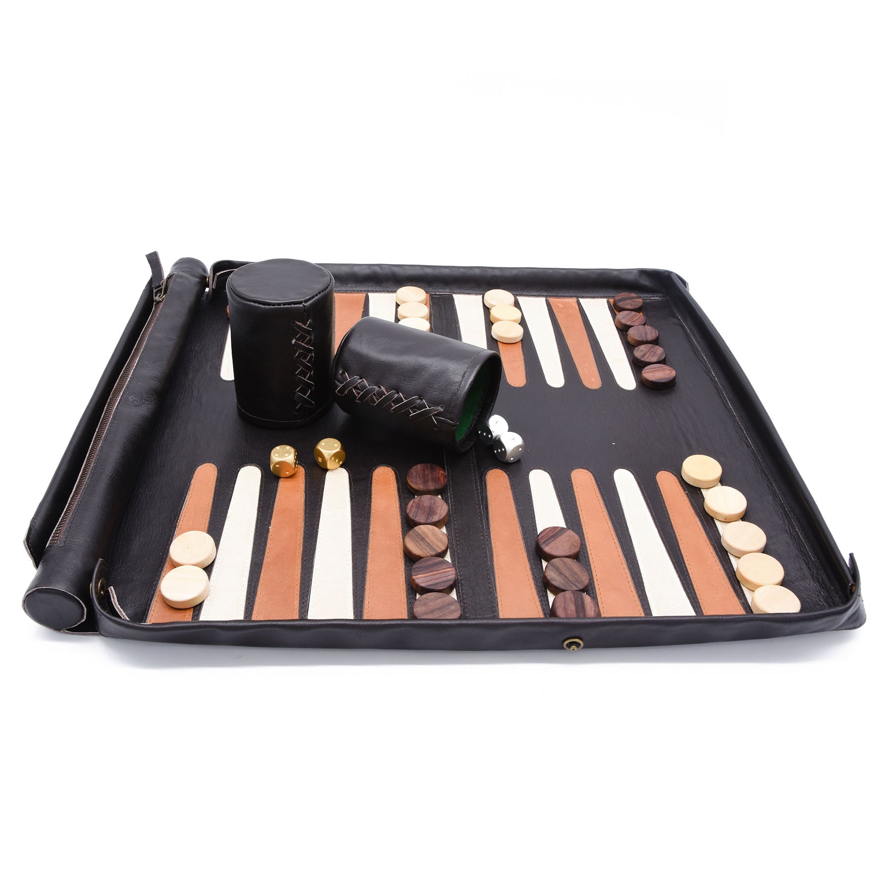 Dark brown backgammon set with resin checkers