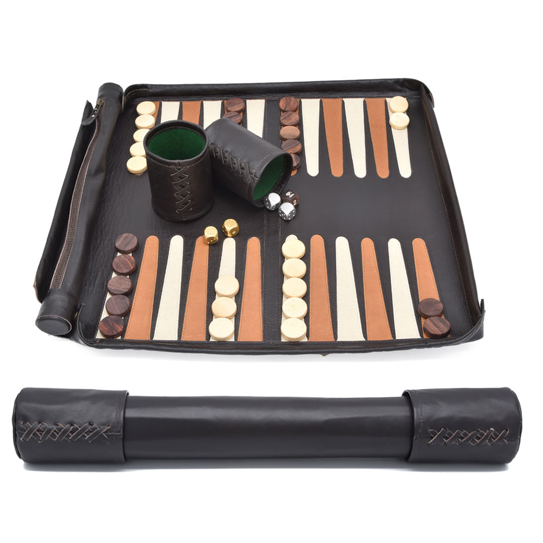 Travel Backgammon - BROWN WOOD CHECKERS