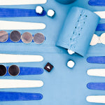 Blue Backgammon with sterling silver checkers