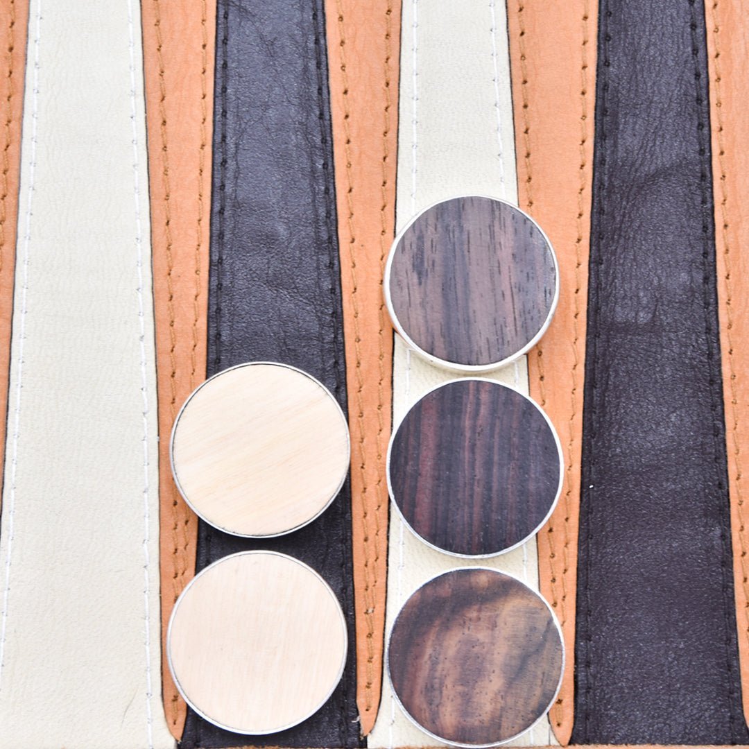 Backgammon checkers - silver and wood