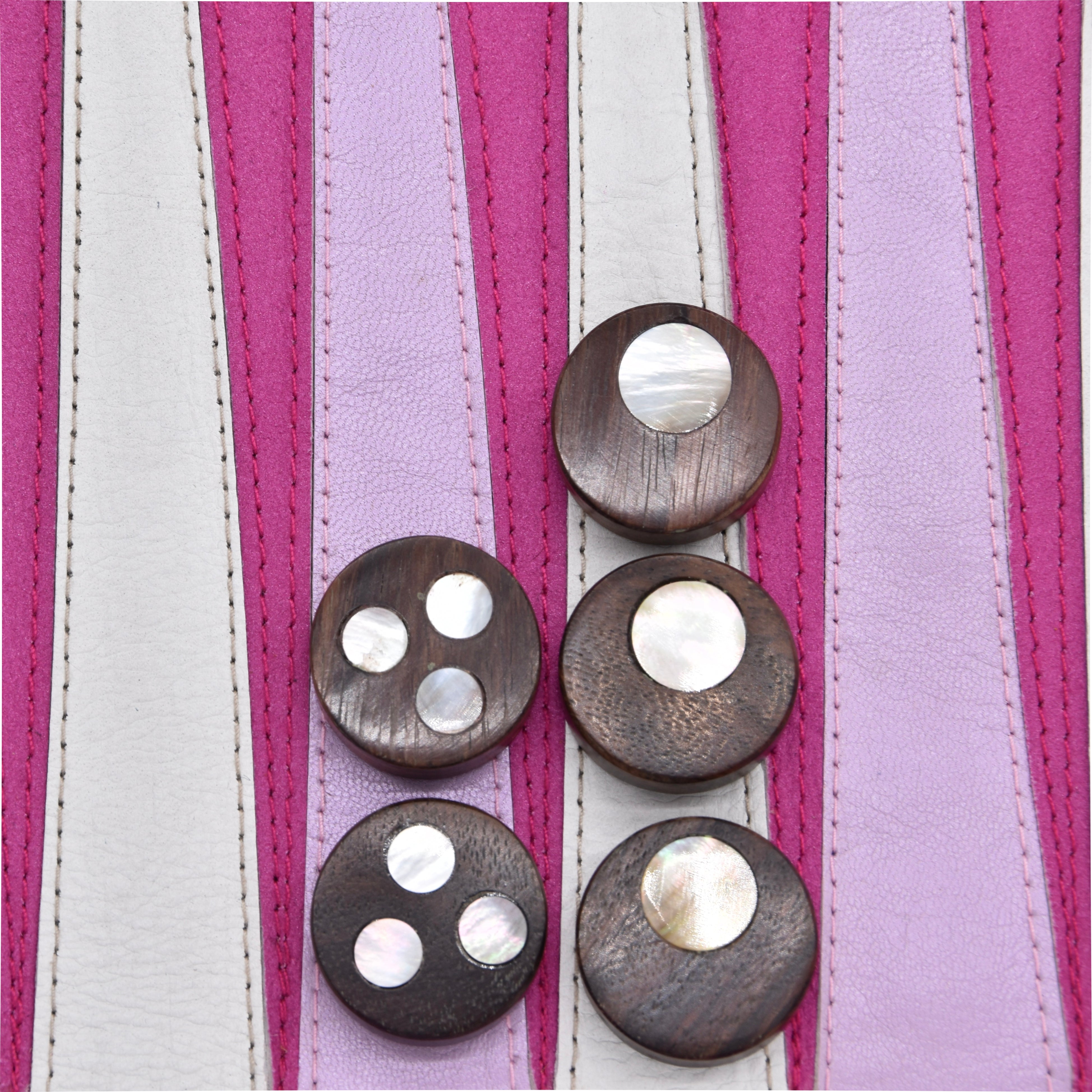 Fuchsia backgammon set with wood and mother of pearl inlay checkers
