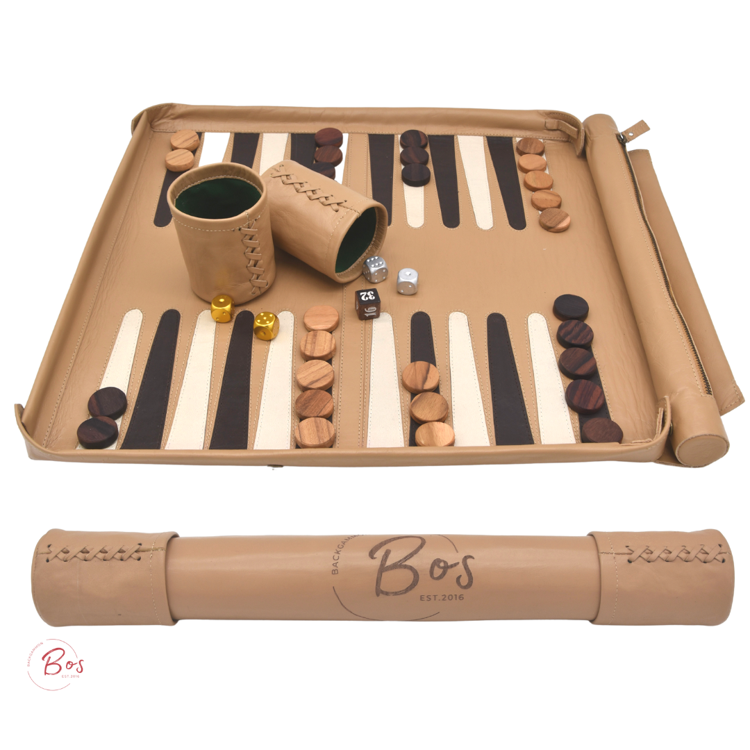Tan  Cream backgammon set with  wood checkers