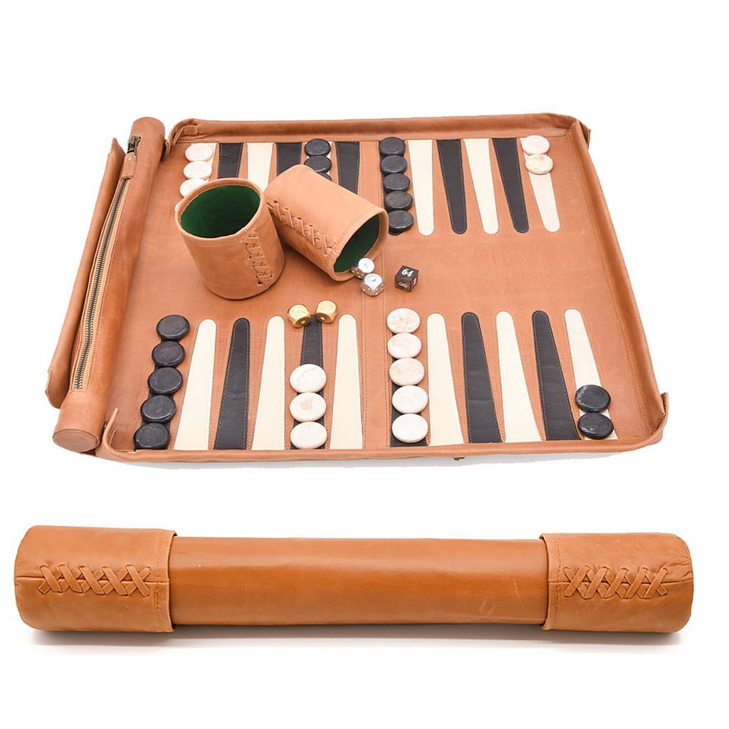 backgammon tan brown leather